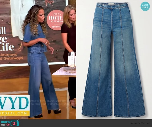 Ulla Johnson The Bianca paneled high-rise wide-leg jeans worn by Sunny Hostin on The View