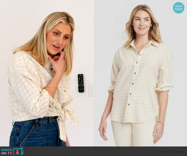 Universal Thread Oversized button up Top worn by Gina Kirschenheiter on The Real Housewives of Orange County