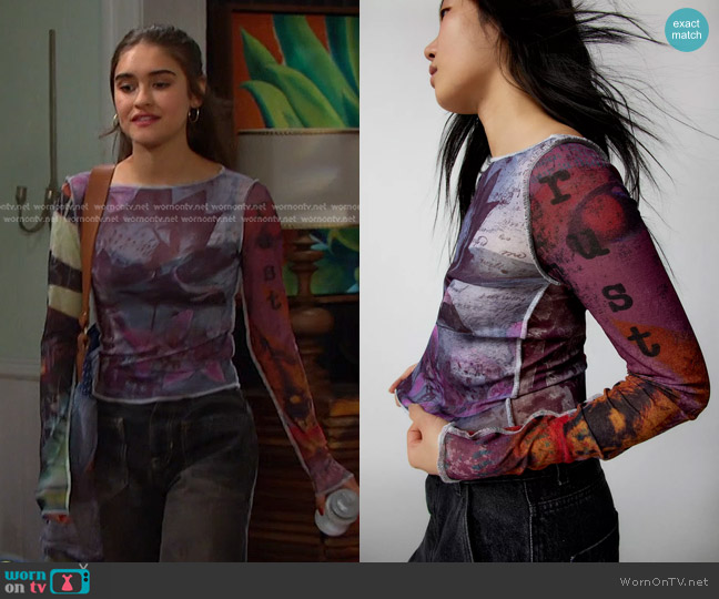 Urban Outfitters Floral Mesh Long Sleeve Tee worn by Arianna Horton (Marissa Reyes) on Days of our Lives