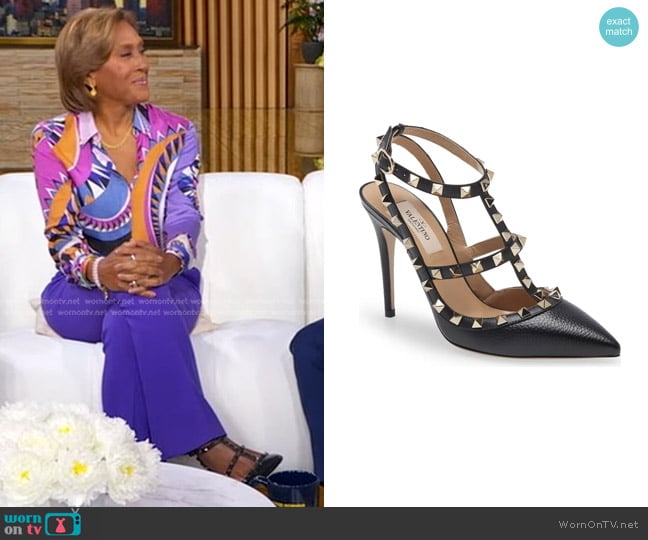 Valentino Garavani Rockstud Ankle Strap Pump worn by Robin Roberts on Good Morning America