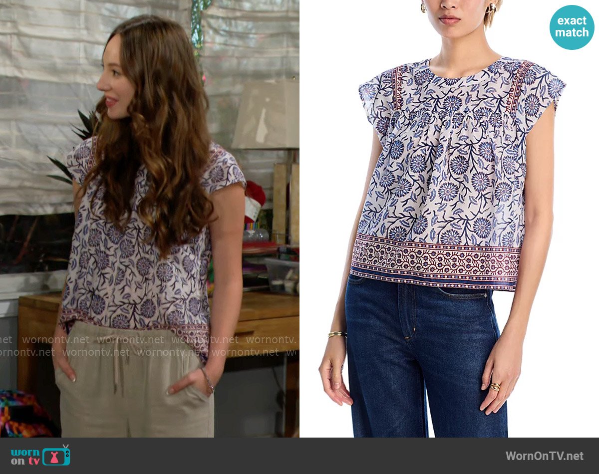 Velvet by Graham & Spencer Selene Cap Sleeve Top in Cream Floral worn by Miss Dylan (Sydney Bullock) on The Bold and the Beautiful
