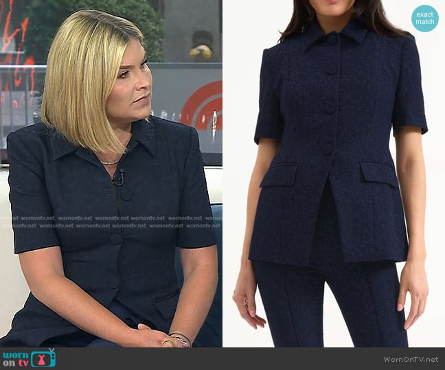 Veronica Beard Bodie Jacquard Jacket in Navy worn by Jenna Bush Hager on Today