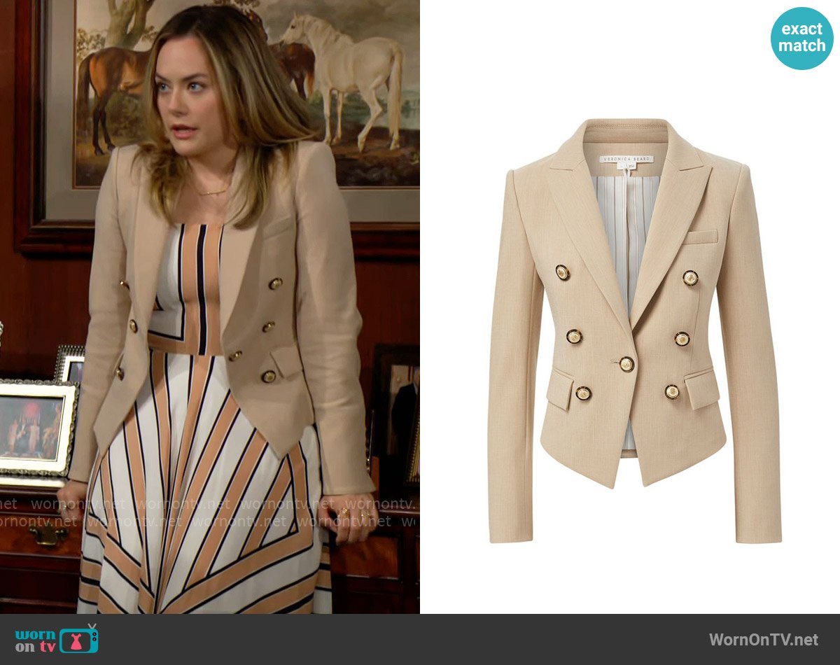 Veronica Beard Diego Dickey Jacket in Heathered Sand worn by Hope Logan (Annika Noelle) on The Bold and the Beautiful