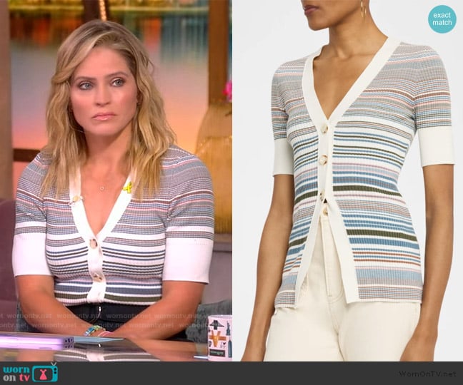 Veronica Beard Fawne Cotton Stripe Cardigan worn by Sara Haines on The View