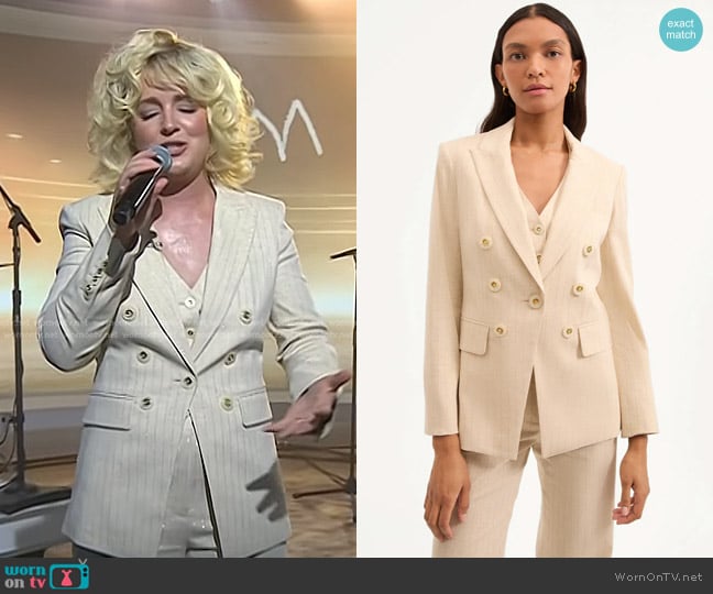 Veronica Beard Gaya Metallic Pinstripe Dickey Jacket in Natural Gold worn by Cam on Today