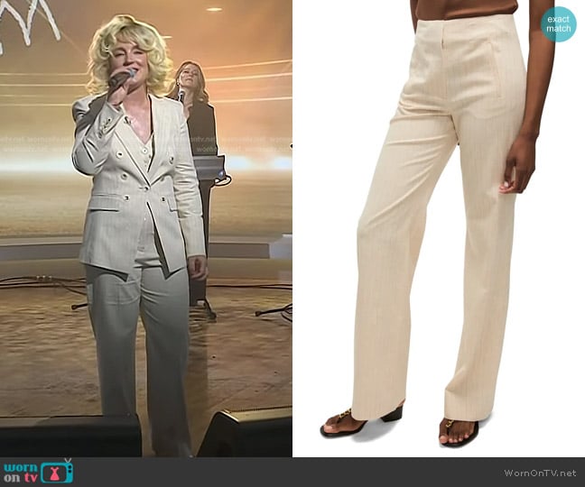 Veronica Beard Jude Metallic Pinstripe Pant in Natural Gold worn by Cam on Today