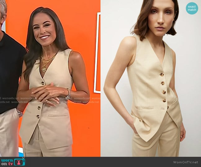 Veronica Beard Liff Linen Blend Vest in Stone Khaki worn by Kaylee Hartung on Today