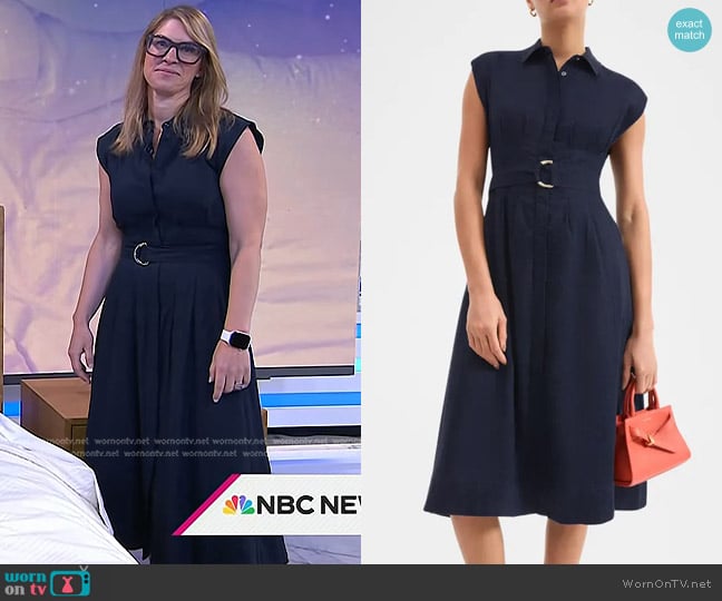 Veronica Beard Loreta Belted Linen Dress in Navy worn by Dr. Shelby Harris on Today