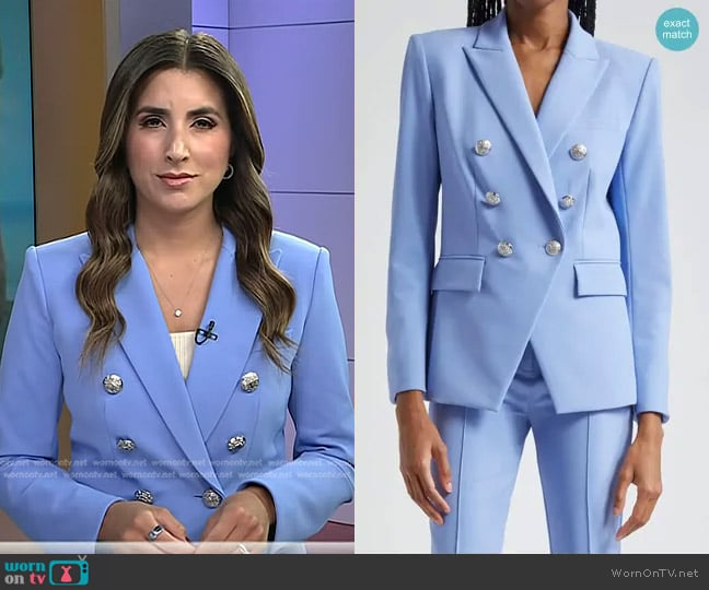 Veronica Beard Miller Double Breasted Dickey Jacket in Hydrangea worn by Camila Bernal on Today
