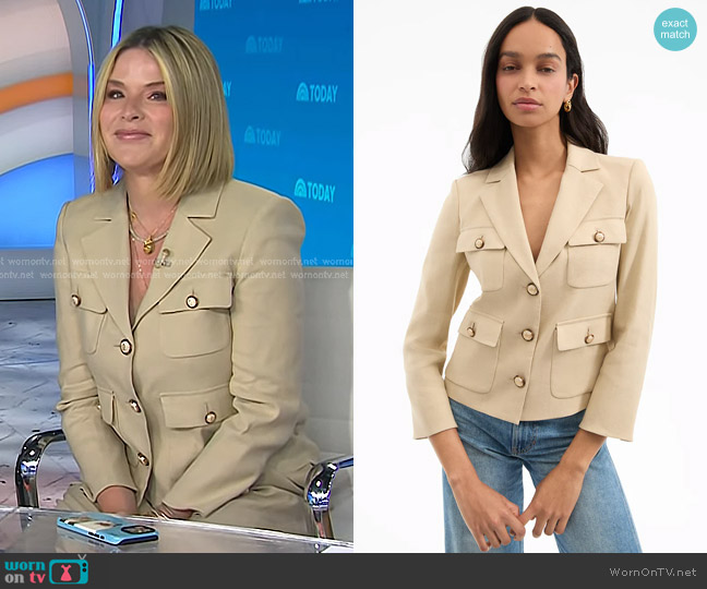 Veronica Beard Schuyler Flap-Pocket Jacket in Stone Khaki worn by Jenna Bush Hager on Today