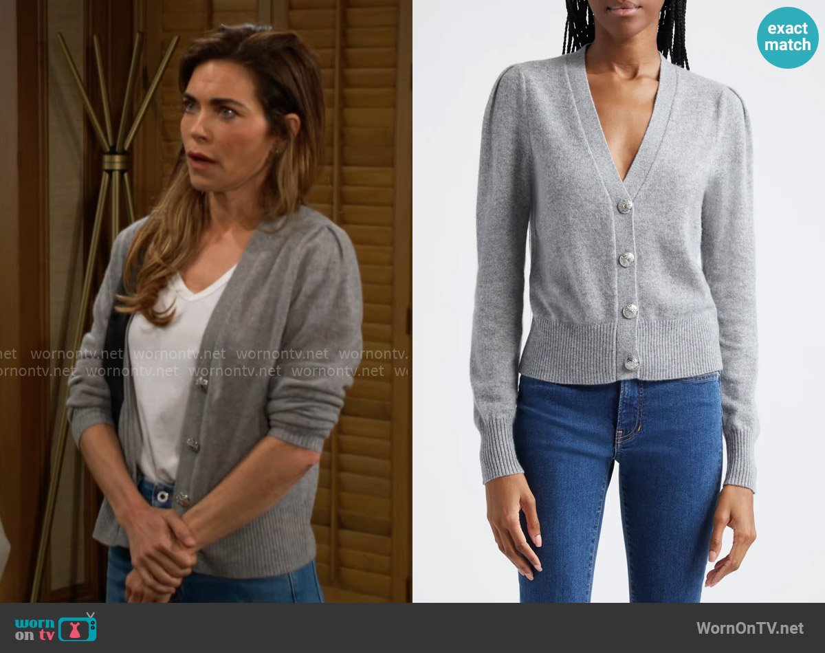 Victoria’s grey cardigan with silver buttons on The Young and the Restless