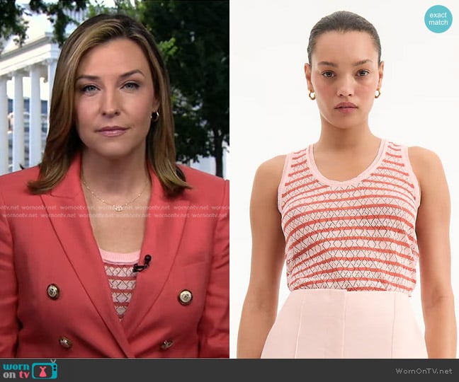 Veronica Beard Wesley Knitted Tank in Pink Shell/Persimmon worn by Mary Bruce on Good Morning America