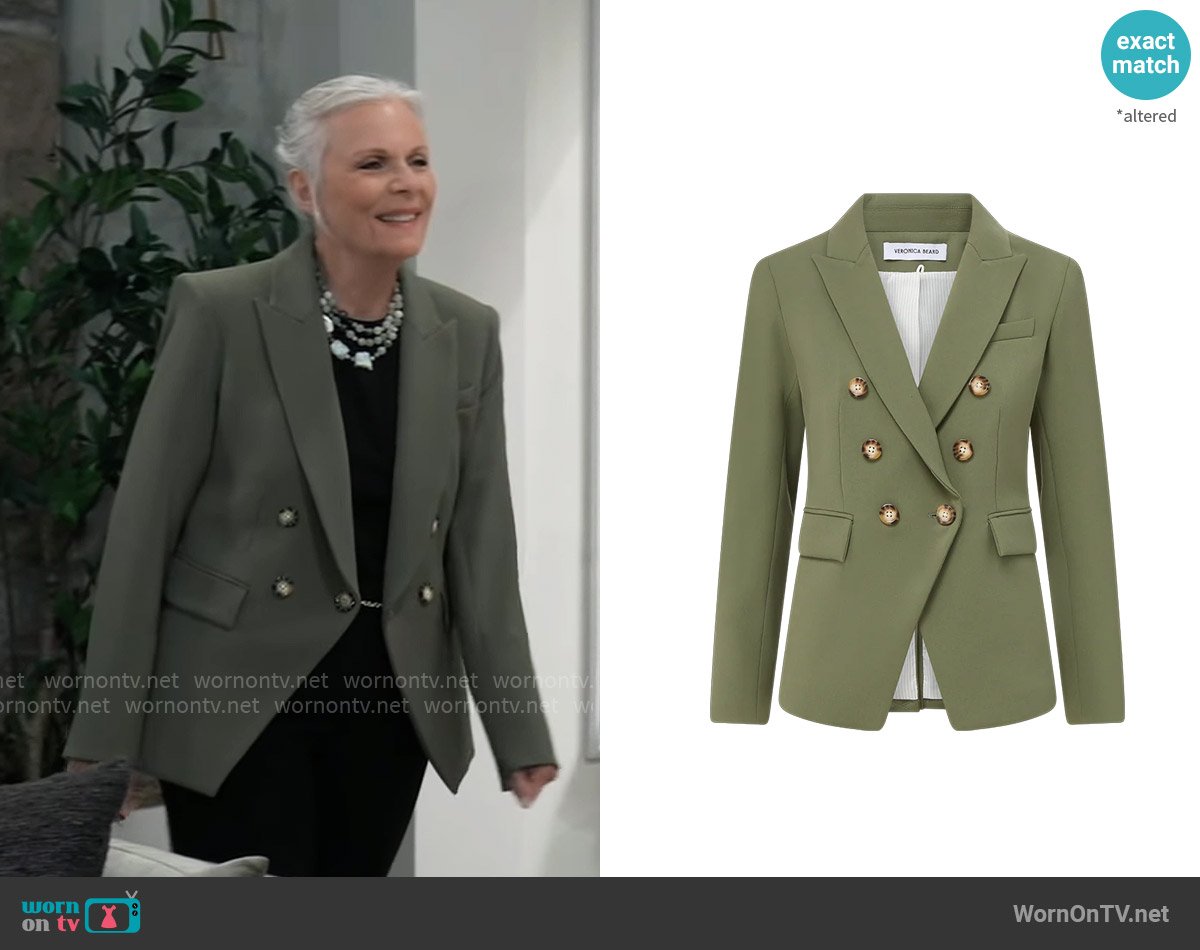 Veronica Beard Miller Jacket in Stone Army worn by Tracy Quartermaine (Jane Elliot) on General Hospital