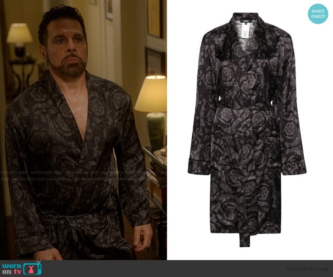 Versace Barocco-print belted robe worn by Anthony Marentino (Mario Cantone) on And Just Like That