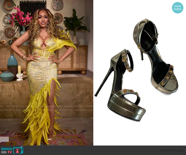 Versace Gold Patent Heels worn by Drew Sidora on The Real Housewives of Atlanta