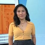 Vicky’s orange ribbed top and grey skirt on Today