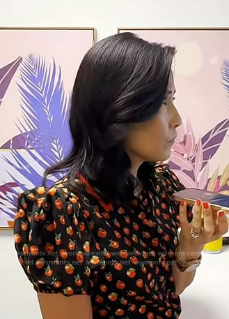 Vicky's black fruit print puff sleeve top on Today
