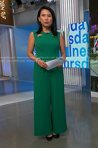 Vicky’s green cutout sleeveless jumpsuit on NBC News Daily