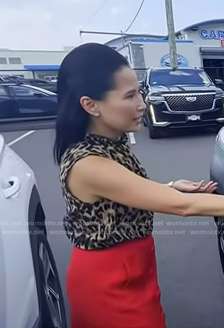 Vicky's leopard sleeveless top and red skirt on NBC News Daily