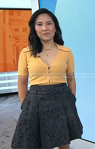 Vicky's orange ribbed top and grey skirt on Today