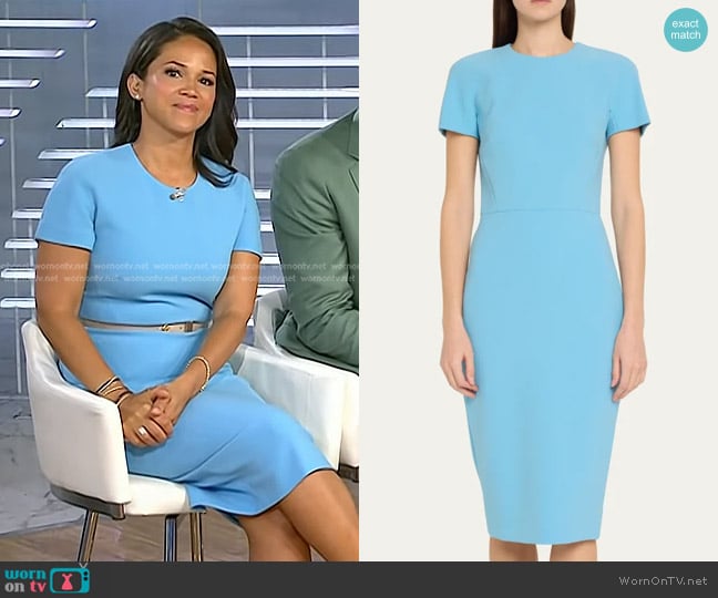 Victoria Beckham Fitted Wool Midi Dress in periwinkle worn by Laura Jarrett on Today