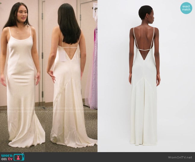 Victoria Beckham Floor-Length Cami Dress in Ivory worn by Belly Conklin (Lola Tung) on The Summer I Turned Pretty