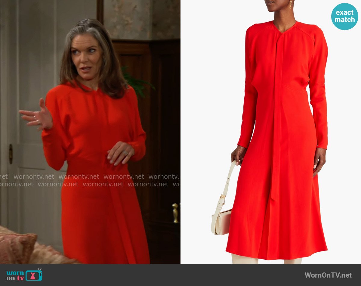 Victoria Beckham Tie-detailed pleated crepe midi dress worn by Diane Jenkins (Susan Walters) on The Young and the Restless