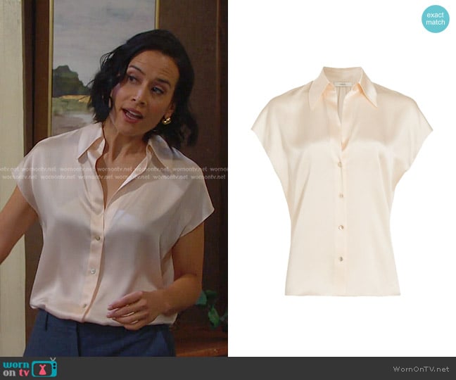 Amy’s white short sleeve silk shirt on Days of our Lives