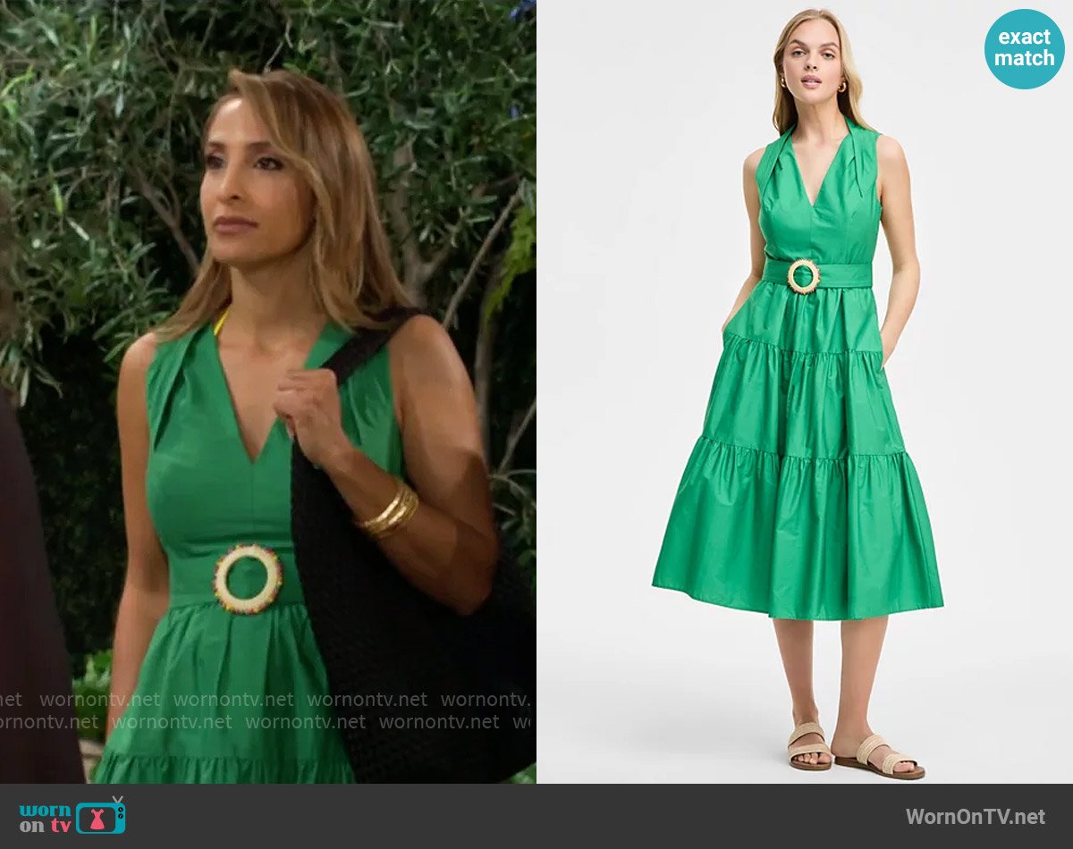 Vince Camuto Pleat-Neck Cotton Sleeveless Dress in Green worn by Lily Winters (Christel Khalil) on The Young and the Restless