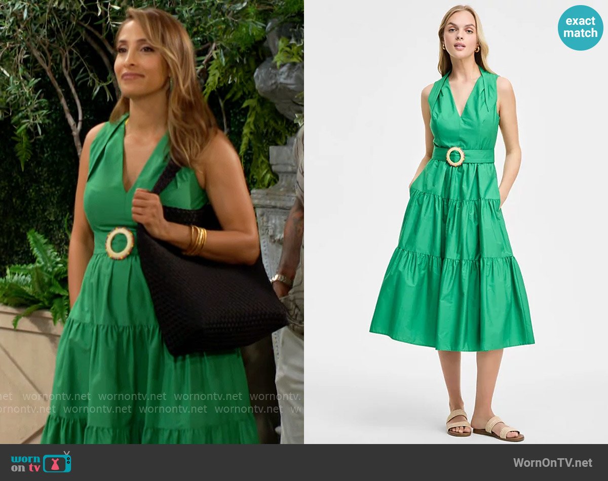 Vince Camuto Pleat-Neck Cotton Sleeveless Dress in Green worn by Lily Winters (Christel Khalil) on The Young and the Restless