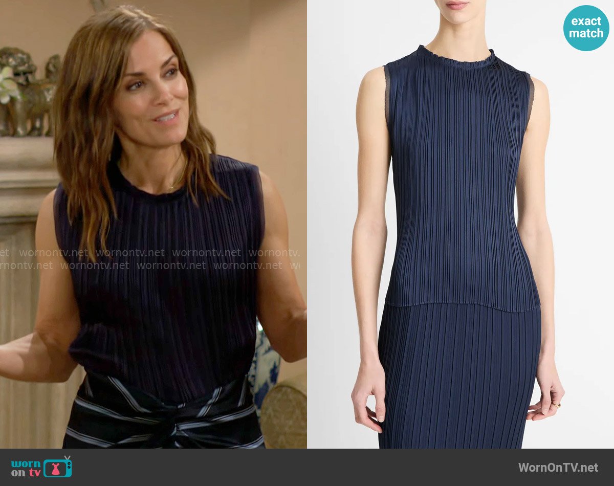 Vince Pleated Crewneck Shell Top worn by Taylor Hayes (Rebecca Budig) on The Bold and the Beautiful
