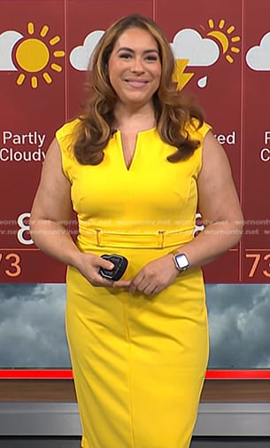Violeta’s yellow buckle waist sheath dress on NBC News Daily