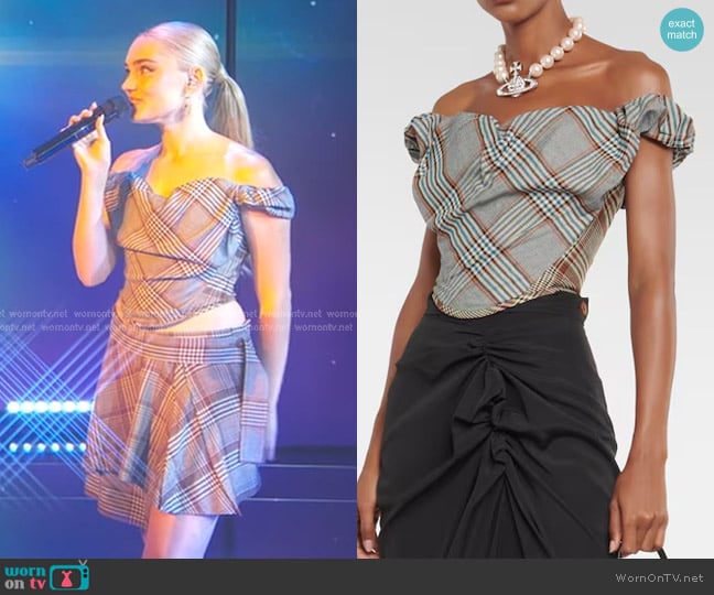Vivienne Westwood Checked Bustier crêpe Top worn by Meg Donnelly on Good Morning America