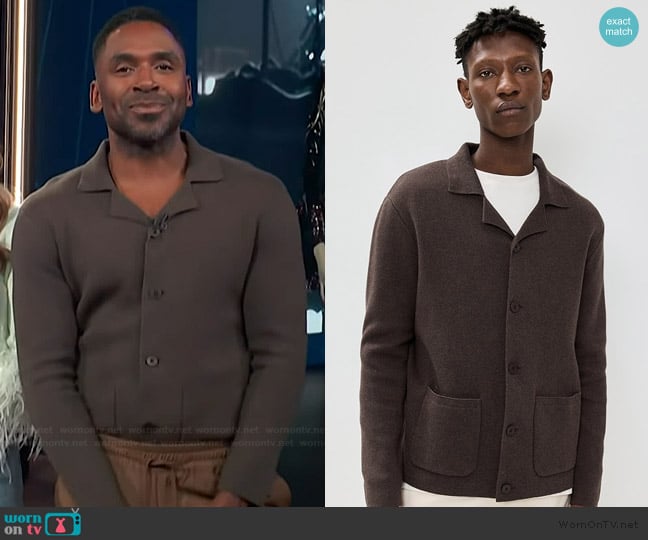 Wax London Wightman Cotton Cashmere Cardigan worn by Justin Sylvester on E! News