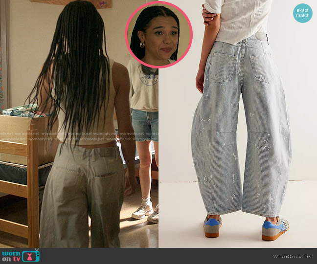 We The Free Good Luck Mid-Rise Stripe Barrel Jeans in Railroad Tracks worn by  Anika (Sofia Bryant) on The Summer I Turned Pretty