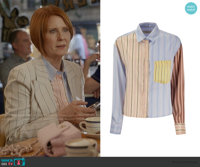 Weekend Max Mara Striped Long-sleeved Shirt worn by Miranda Hobbs (Cynthia Nixon) on And Just Like That