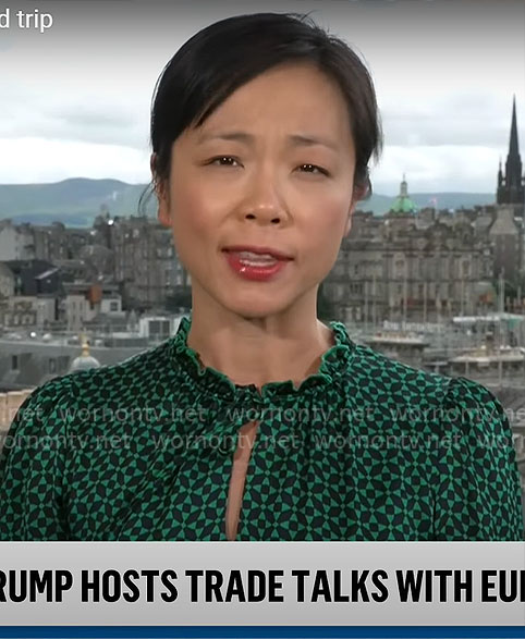 Weijia Jiang’s green geometric print dress on CBS Mornings