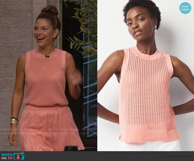 White House Black Market Sequin Shimmer Sweater Tank Top worn by Maria Menounos on Live with Kelly and Mark