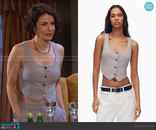 Wilfred Rocco Vest in ashen worn by Sarah Horton (Linsey Godfrey) on Days of our Lives