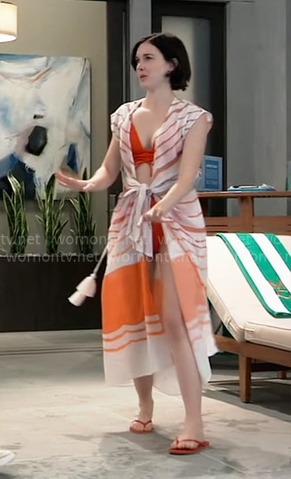 Willow's red bikini and striped cover-up on General Hospital
