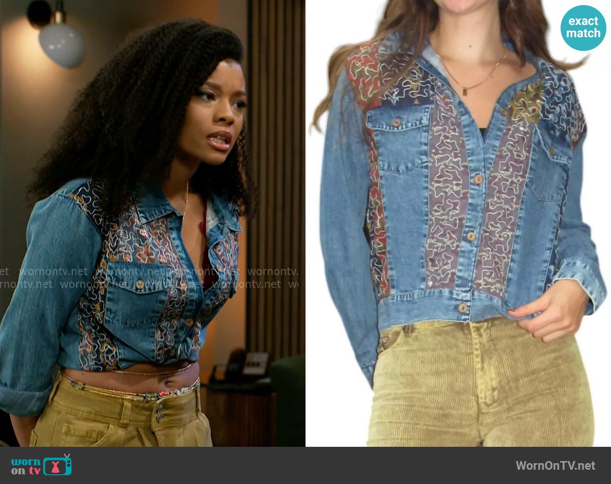Young Threads at Target  Oil Spill Squiggle Jacket worn by Eva Thomas (Ambyr Michelle) on Beyond the Gates