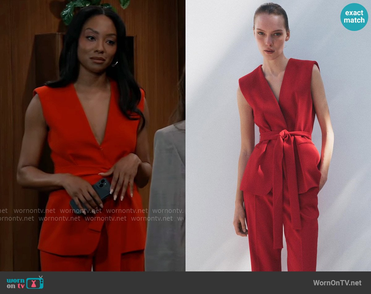 Zara Belted Vest worn by Jordan Ashford (Tanisha Mariko Harper) on General Hospital