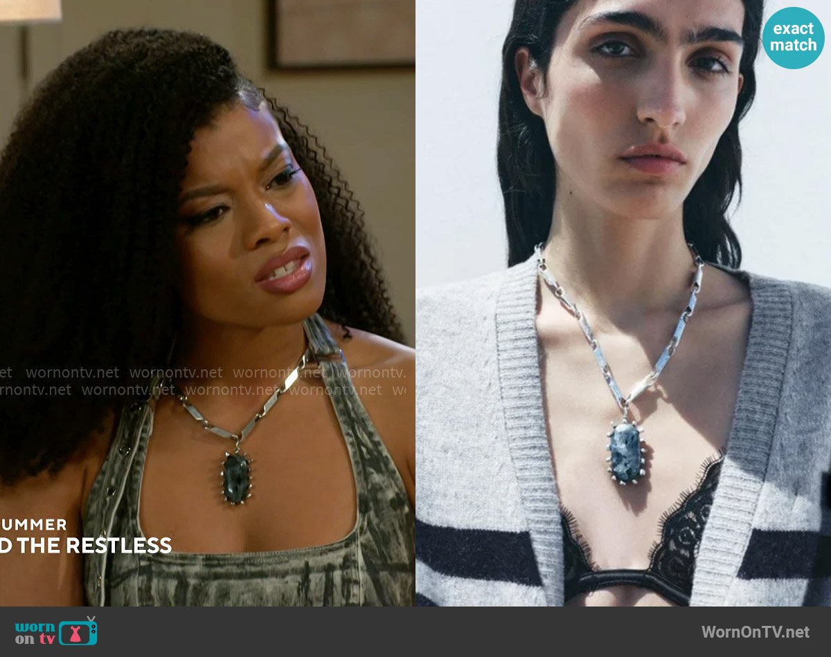 Zara Cowboy Up Necklace worn by Eva Thomas (Ambyr Michelle) on Beyond the Gates