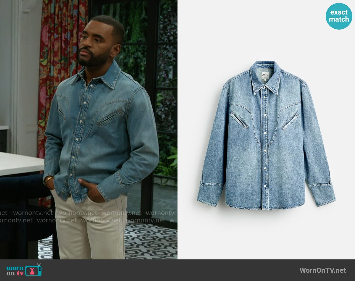 Zara Denim Shirt with Pockets worn by Andre Richardson (Sean Freeman) on Beyond the Gates