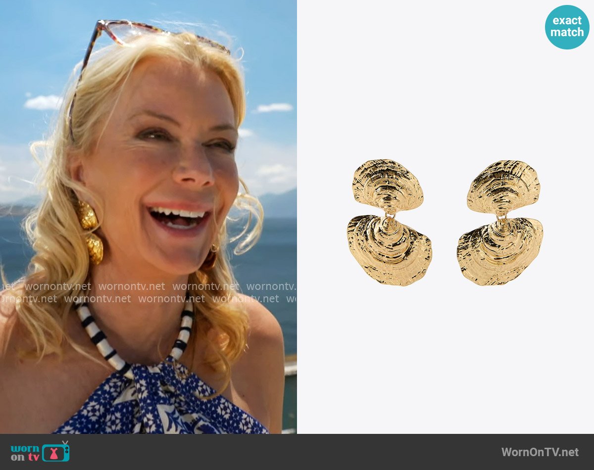 Zara Double Shell Earrings worn by Brooke Logan (Katherine Kelly Lang) on The Bold and the Beautiful
