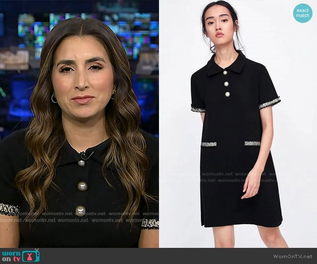 Zara Dress with Faux Pearl Buttons worn by Camila Bernal on NBC News Daily