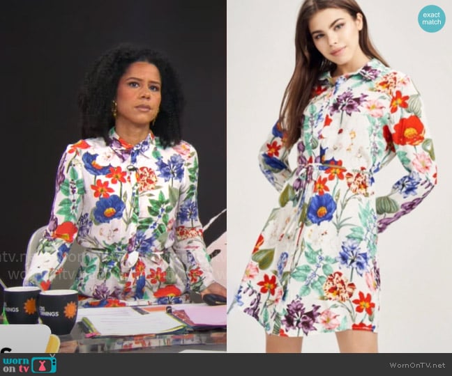 Zara Floral Dress witih Roll Up Sleeves worn by Adriana Diaz on CBS Mornings