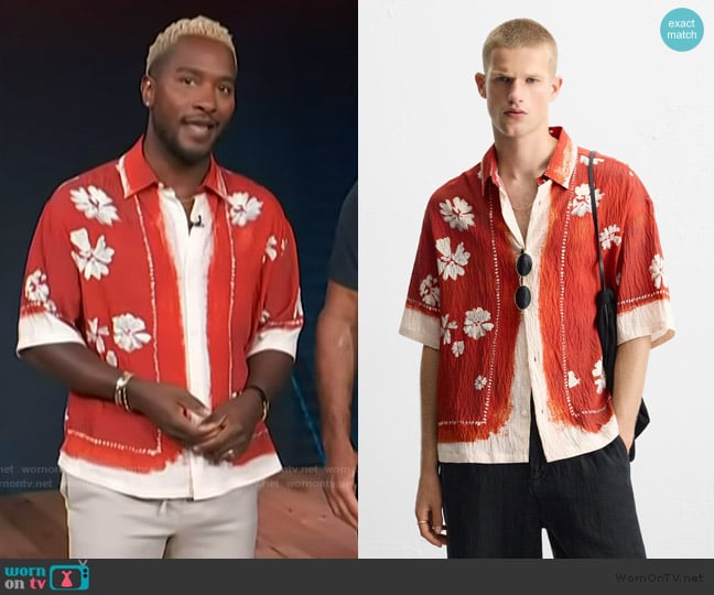 Zara Floral Print Shirt worn by Scott Evans on Access Hollywood