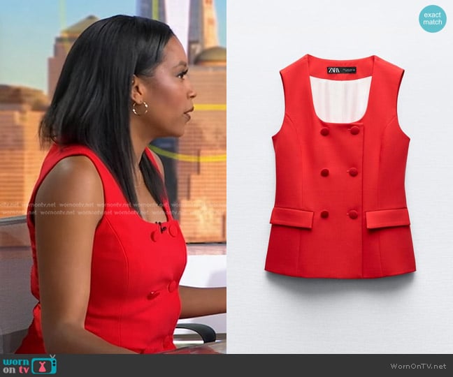 Zara Lined Button Vest worn by Rachel Scott on Good Morning America