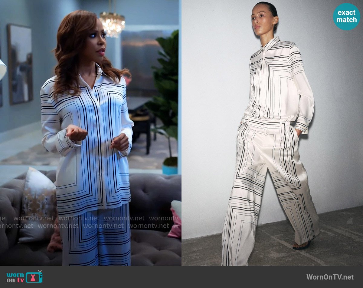 Zara Printed Shirt and Pants worn by Andrea Barnes (Kj Smith) on Tyler Perrys Sistas